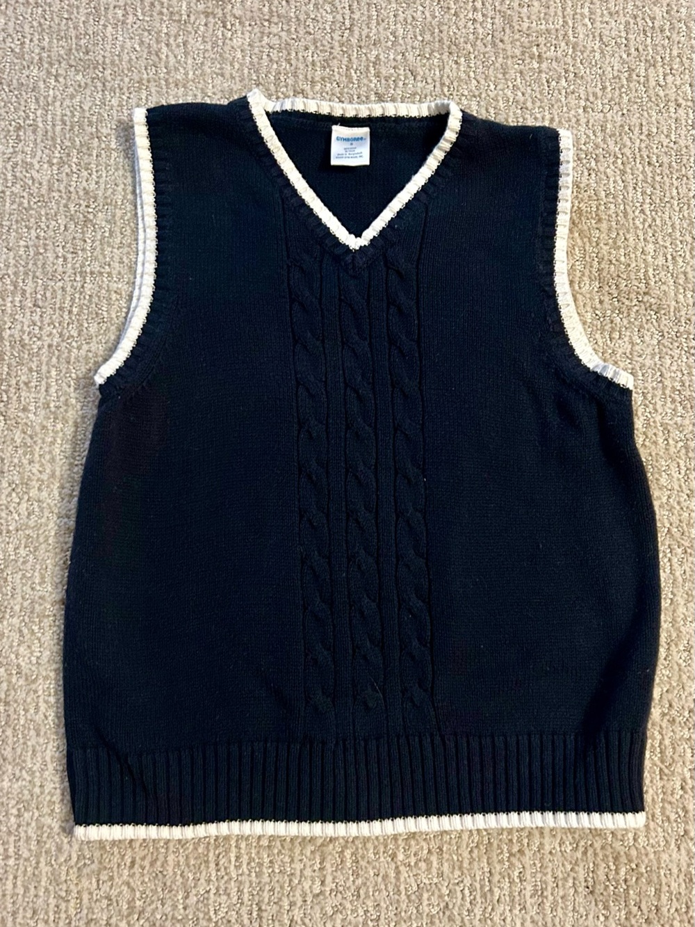 Gymboree Navy Cable Knit V-Neck Sweater Vest with Cream Trim